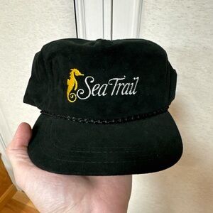Vintage Sea Trail Golf Club Strapback Rope Hat Black Gold Buttery Soft Derby Cap